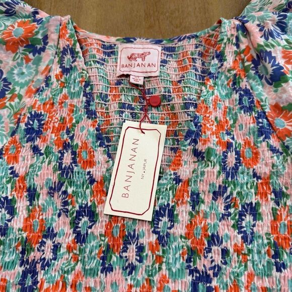 Banjanan Ira Maxi‎ Dress XS Lightweight Cotton Flutter Sleeve Pockets Floral - Picture 6 of 11